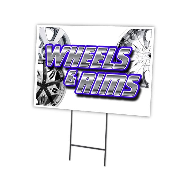 Wheels & Rims Yard Sign & Stake outdoor plastic coroplast window, C-1824-DS-Wheels & Rims